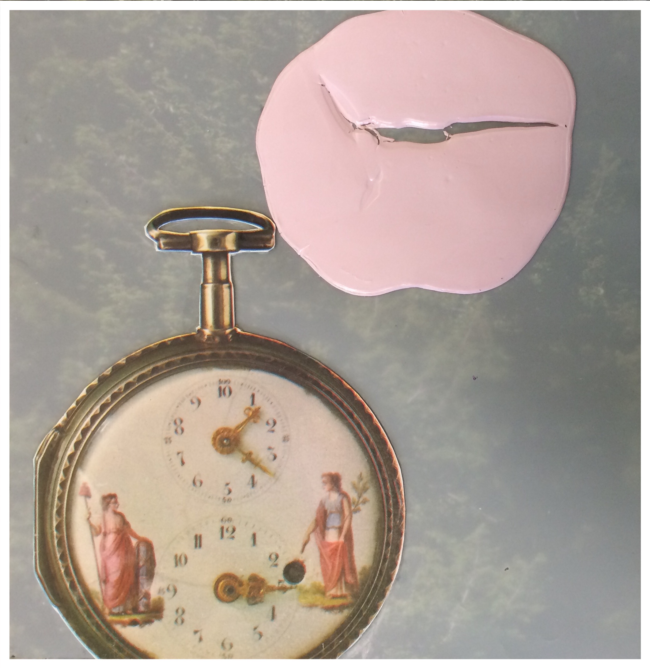 Stage of Time, 2015, hand-cut collage and latex on mylar, 8″x8″