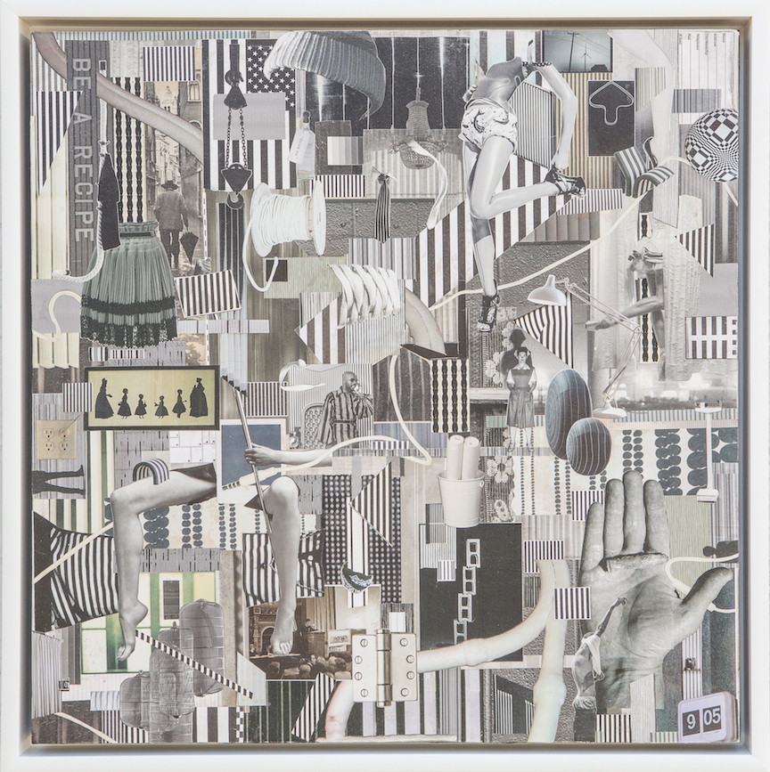 Squirrel Cage 2, 2013, collage on wood, 24x24"